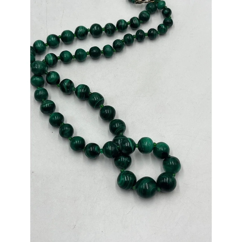 Malachite Vibrant Green with Banding Graduated Round Polished Beaded Necklace‎